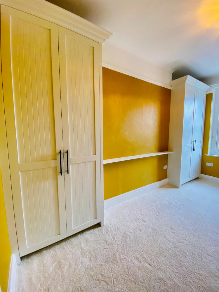 Fitted Wardrobes Plymouth - Yellow Room With White Alcove Wardrobes - James Hewitt Furniture By Design