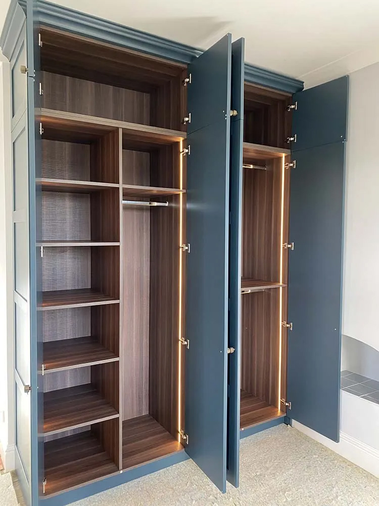 Gallery - Hague Blue Wardrobe Doors Open - James Hewitt Furniture By Design