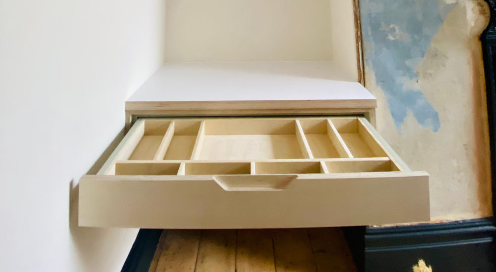 Gallery - Small Alcove Desk With Drawer Organiser - James Hewitt Furniture By Design